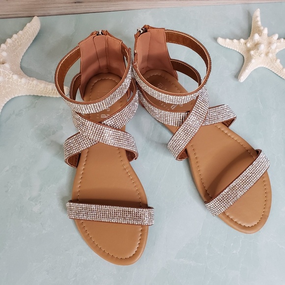 NEW Joni Cognac Gladiator Rhinestone Sandal - Picture 3 of 8